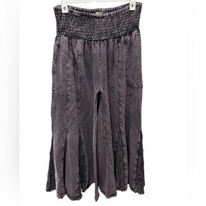 EARTHBOUND smocked-waist wide-leg Barcelona pants size XL 100% cotton w/crotchet